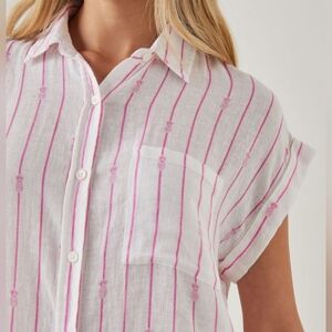 Linen Blend RAILS Charli Pink Pineapple Stripe Linen Top Large Sleeveless